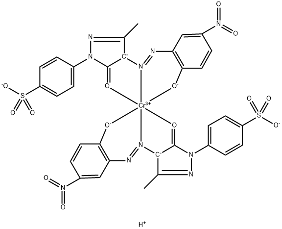 trihydrogen bis[4-[4,5-dihydro-4-[(2-hydroxy-5-nitrophenyl)azo]-3-methyl-5-oxo-1H-pyrazol-1-yl]benzenesulphonato(3-)]chromate(3-) Struktur