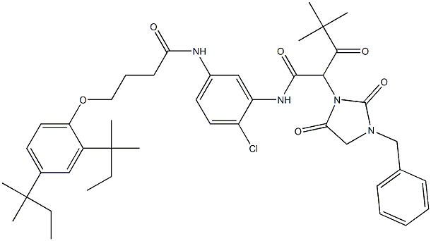 N-[5-[4-[2,4-双(1,1-二甲基丙基)苯氧基]-丁酰氨基]-2-氯苯基]-Α-(2,2-二甲基丙酰基)-2,5-二氧代-3-苄基-1-咪唑烷乙酰胺,55697-63-7,结构式