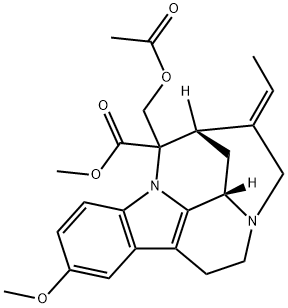 (19E)-17-アセチルオキシ-19,20-ジデヒドロ-10-メトキシ-1,16-シクロコリナン-16-カルボン酸メチル 化学構造式