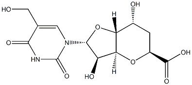 3,7-アンヒドロ-1-[3,4-ジヒドロ-5-(ヒドロキシメチル)-2,4-ジオキソピリミジン-1(2H)-イル]-1,6-ジデオキシ-D-glycero-β-D-allo-オクトフラヌロン酸 化学構造式