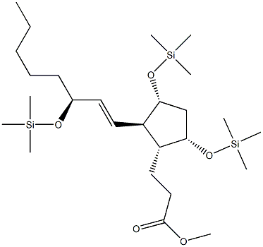 (1R)-3α,5α-ビス[(トリメチルシリル)オキシ]-2β-[(1E,3S)-3-(トリメチルシリル)オキシ-1-オクテニル]-1α-シクロペンタンプロパン酸メチル 化学構造式