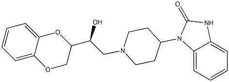 rel-1-[1-[(2S*)-2-[[(2R*)-2,3-ジヒドロ-1,4-ベンゾジオキシン]-2β*-イル]-2-ヒドロキシエチル]-4-ピペリジニル]-1,3-ジヒドロ-2H-ベンゾイミダゾール-2-オン 化学構造式