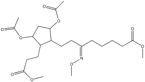 3,5-ビス(アセチルオキシ)-ε-(メトキシイミノ)-2-(3-メトキシ-3-オキソプロピル)シクロペンタンオクタン酸メチル 化学構造式