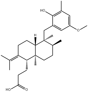 (1S,4aβ)-2-イソプロピリデン-5β-(2-ヒドロキシ-3-メチル-5-メトキシベンジル)-5,6β,8aα-トリメチルデカヒドロナフタレン-1-プロピオン酸 化学構造式