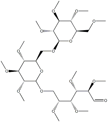 6-O-[6-O-(2-O,3-O,4-O,6-O-Tetramethyl-β-D-glucopyranosyl)-2-O,3-O,4-O-trimethyl-β-D-glucopyranosyl]-2-O,3-O,4-O,5-O-tetramethyl-D-glucose Struktur