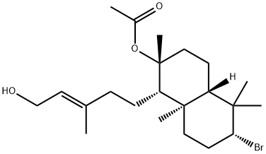 (1S,4aβ)-6α-ブロモデカヒドロ-1α-(5-ヒドロキシ-3-メチル-3-ペンテニル)-2β,5,5,8aα-テトラメチルナフタレン-2α-オール2-アセタート 化学構造式