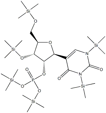 1,3-Bis(trimethylsilyl)-5-[2-O-[bis(trimethylsilyloxy)phosphinyl]-3-O,5-O-bis(trimethylsilyl)-β-D-ribofuranosyl]-2,4(1H,3H)-pyrimidinedione 结构式