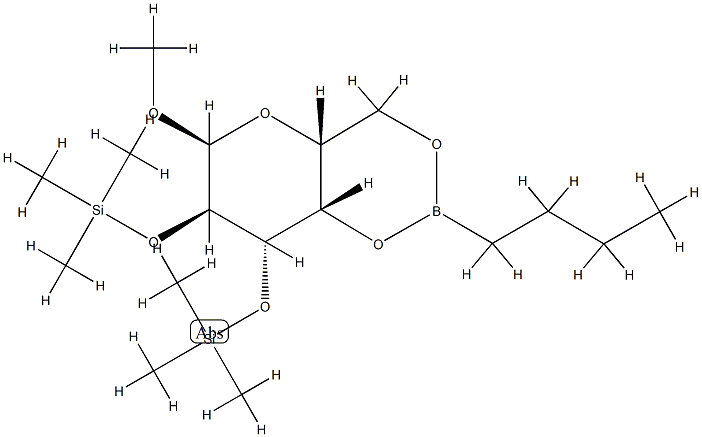 メチル2-O,3-O-ビス(トリメチルシリル)-4-O,6-O-(ブチルボランジイル)-α-D-ガラクトピラノシド 化学構造式