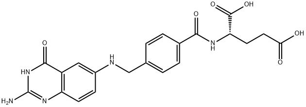 (S)-2-[4-[[N-[(3,4-ジヒドロ-2-アミノ-4-オキソキナゾリン)-6-イル]アミノ]メチル]ベンゾイルアミノ]グルタル酸 化学構造式