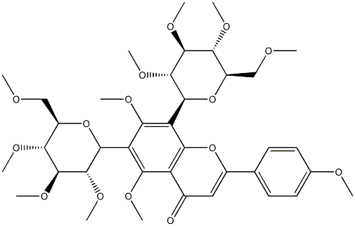 5,7-ジメトキシ-2-(4-メトキシフェニル)-6,8-ビス(2-O,3-O,4-O,6-O-テトラメチル-β-D-グルコピラノシル)-4H-1-ベンゾピラン-4-オン 化学構造式