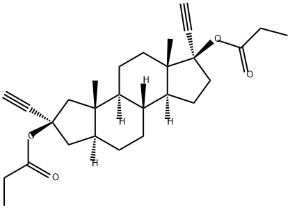 (17R)-2α-エチニル-A-ノル-5α-プレグナ-20-イン-2β,17-ジオールジプロピオナート 化学構造式