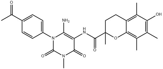 2H-1-Benzopyran-2-carboxamide,  N-[1-(4-acetylphenyl)-6-amino-1,2,3,4-tetrahydro-3-methyl-2,4-dioxo-5-pyrimidinyl]-3,4-dihydro-6-hydroxy-2,5,7,8- Structure
