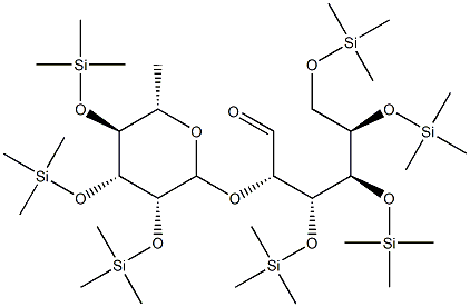 2-O-[6-デオキシ-2-O,3-O,4-O-トリス(トリメチルシリル)-α-L-マンノピラノシル]-3-O,4-O,5-O,6-O-テトラキス(トリメチルシリル)-D-グルコース 化学構造式