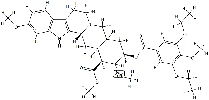 (3β,20α)-11,17α-ジメトキシ-18β-[(3,5-ジエトキシ-4-メトキシベンゾイル)オキシ]ヨヒンバン-16β-カルボン酸メチル 化学構造式