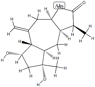 (3S,3aα,4aα,7aβ,9aα)-ドデカヒドロ-5α,7α-ジヒドロキシ-3,5-ジメチル-8-メチレンアズレノ[6,5-b]フラン-2-オン 化学構造式