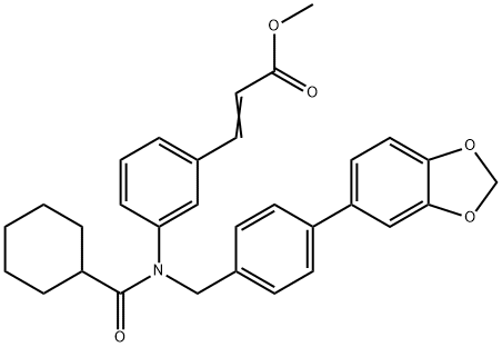 (E)-methyl 3-(3-(N-(4-(benzo[d][1,3]dioxol-5-yl)benzyl)cyclohexanecarboxamido)phenyl)acrylate Structure