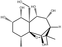 (3R,10R)-Decahydro-5aβ-hydroxymethyl-2,2,9β-trimethyl-3,9aβ-methano-1-benzoxepine-4β,5β,6β,7β,10-pentol Structure