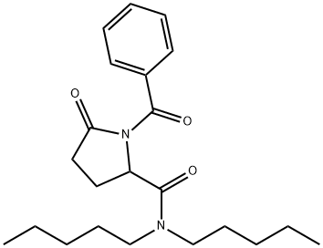 rac-(2R*)-1-ベンゾイル-5-オキソ-N,N-ジペンチル-2-ピロリジンカルボアミド 化学構造式