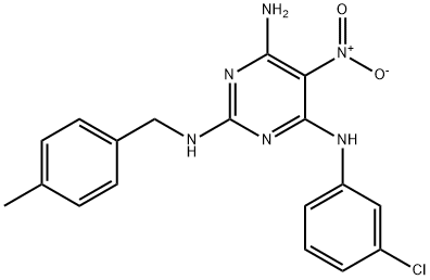 N~4~-(3-chlorophenyl)-N~2~-(4-methylbenzyl)-5-nitropyrimidine-2,4,6-triamine Struktur