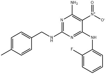 N~4~-(2-fluorophenyl)-N~2~-(4-methylbenzyl)-5-nitropyrimidine-2,4,6-triamine 结构式