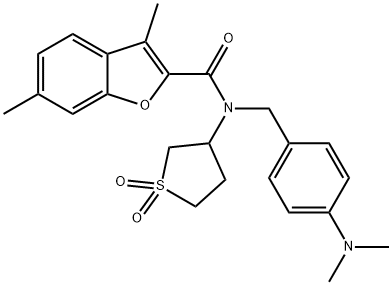 2-Benzofurancarboxamide,N-[[4-(dimethylamino)phenyl]methyl]-3,6-dimethyl-N-(tetrahydro-1,1-dioxido-3-thienyl)-(9CI) 结构式
