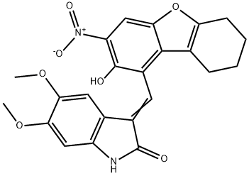 2H-Indol-2-one,1,3-dihydro-5,6-dimethoxy-3-[(6,7,8,9-tetrahydro-2-hydroxy-3-nitro-1-dibenzofuranyl)methylene]-(9CI)|