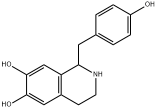 rac-(R*)-1,2,3,4-テトラヒドロ-1β*-[(4-ヒドロキシフェニル)メチル]-6,7-イソキノリンジオール 化学構造式