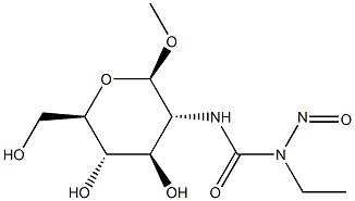 メチル2-デオキシ-2-(3-エチル-3-ニトロソウレイド)-β-D-グルコピラノシド 化学構造式