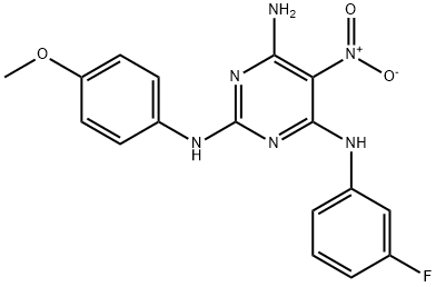 N~4~-(3-fluorophenyl)-N~2~-(4-methoxyphenyl)-5-nitropyrimidine-2,4,6-triamine Struktur