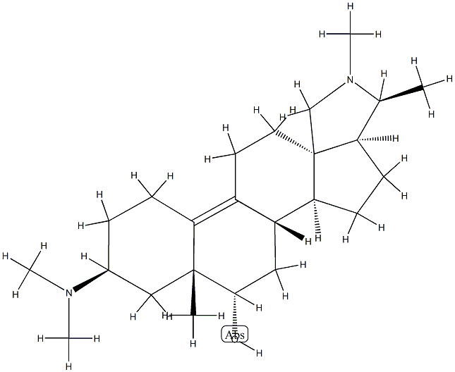 3β-(Dimethylamino)-5-methyl-19-nor-5β-conanin-9-en-6α-ol 结构式
