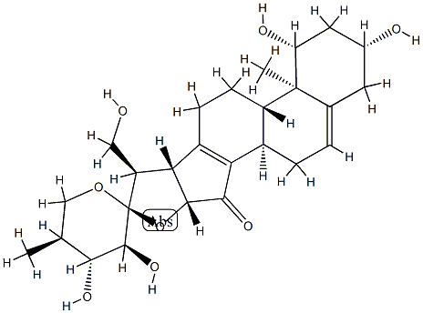 (25S)-1β,3β,21,23α,24β-ペンタヒドロキシ-15-オキソ-18-ノルスピロスタ-5(6),13(14)-ジエン 化学構造式