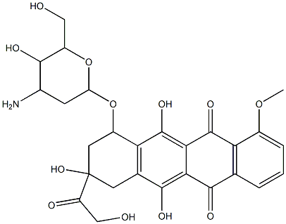 (8S,10S)-10-((3-Amino-2,3-dideoxy-alpha-L-arabinohexopyranosyl)oxy)-7, 8,9,10-tetrahydro-6,8,11-trihydroxy-8-(hydroxyacetyl)-1-methoxy-5,12-n aphthacenedione Structure