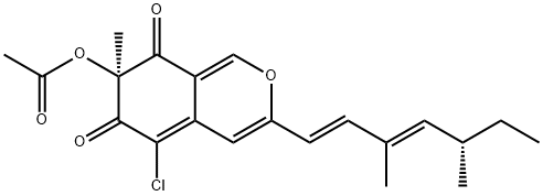 (S)-7β-(アセチルオキシ)-5-クロロ-3-[(S,1E,3E)-3,5-ジメチル-1,3-ヘプタジエニル]-7-メチル-6H-2-ベンゾピラン-6,8(7H)-ジオン 化学構造式