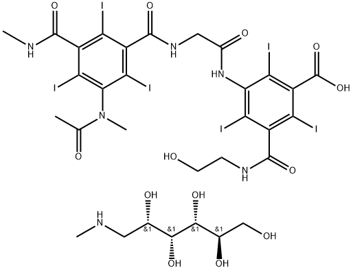 1-deoxy-1-(methylamino)-D-glucitol 3-[[[[3-(acetylmethylamino)-2,4,6-triiodo-5-[(methylamino)carbonyl]benzoyl]amino]acetyl]amino]-5-[[(2-hydroxyethyl)amino]carbonyl]-2,4,6-triiodobenzoate Struktur