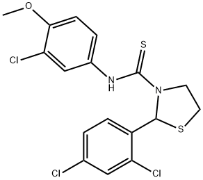 3-Thiazolidinecarbothioamide,N-(3-chloro-4-methoxyphenyl)-2-(2,4-dichlorophenyl)-(9CI),590379-23-0,结构式
