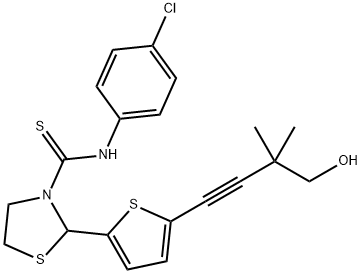 3-Thiazolidinecarbothioamide,N-(4-chlorophenyl)-2-[5-(4-hydroxy-3,3-dimethyl-1-butynyl)-2-thienyl]-(9CI),590380-34-0,结构式