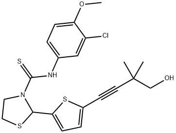 3-Thiazolidinecarbothioamide,N-(3-chloro-4-methoxyphenyl)-2-[5-(4-hydroxy-3,3-dimethyl-1-butynyl)-2-thienyl]-(9CI),590380-36-2,结构式