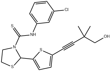 3-Thiazolidinecarbothioamide,N-(3-chlorophenyl)-2-[5-(4-hydroxy-3,3-dimethyl-1-butynyl)-2-thienyl]-(9CI),590380-37-3,结构式