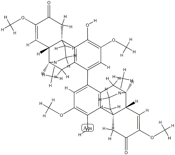 (+)-4,4'-ジヒドロキシ-3,3',7,7'-テトラメトキシ-17,17'-ジメチル[1,1'-ビ(7,8-ジデヒドロモルフィナン)]-6,6'-ジオン 化学構造式
