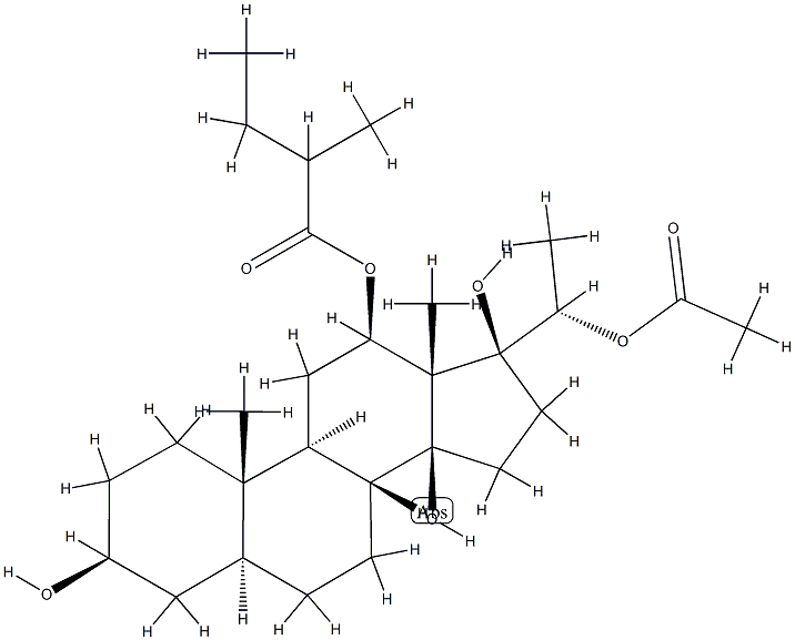 (17S,20S)-20-Acetoxy-12β-(2-methylbutanoyloxy)-5α-pregnane-3β,14β,17-triol Struktur