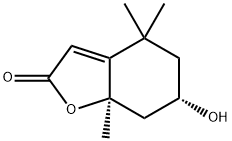 (6S)-6α-ヒドロキシ-4,5,6,7-テトラヒドロ-4,4,7aα-トリメチルベンゾフラン-2(7aH)-オン 化学構造式