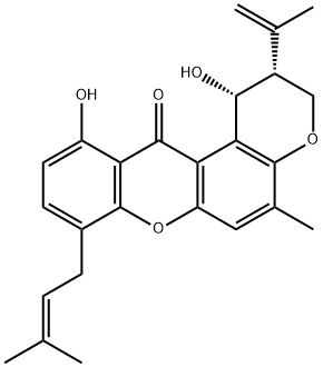 (1R)-2,3-ジヒドロ-1,11-ジヒドロキシ-5-メチル-8-(3-メチル-2-ブテニル)-2α-(1-メチルビニル)ピラノ[3,2-a]キサンテン-12(1H)-オン 化学構造式