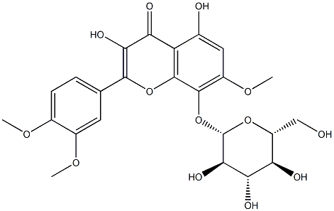 2-(3,4-Dimethoxyphenyl)-8-(β-D-glucopyranosyloxy)-3,5-dihydroxy-7-methoxy-4H-1-benzopyran-4-one 结构式