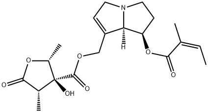 (2R)-テトラヒドロ-3β-ヒドロキシ-2α,4α-ジメチル-5-オキソフラン-3-カルボン酸[[(7R,7aR)-5,6,7,7a-テトラヒドロ-7-[(Z)-2-メチル-2-ブテノイルオキシ]-3H-ピロリザイン]-1-イル]メチル 化学構造式