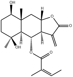 (Z)-2-Methyl-2-butenoic acid (3aR)-2,3,3aα,4,4aα,5,6,7,8,8a,9,9aβ-dodecahydro-5β,8β-dihydroxy-5,8aβ-dimethyl-3-methylene-2-oxonaphtho[2,3-b]furan-4α-yl ester Structure