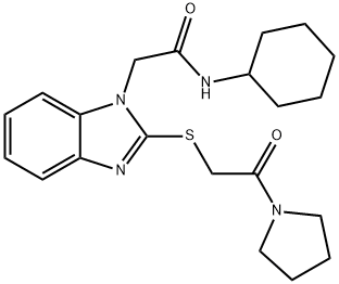 1H-Benzimidazole-1-acetamide,N-cyclohexyl-2-[[2-oxo-2-(1-pyrrolidinyl)ethyl]thio]-(9CI) Structure