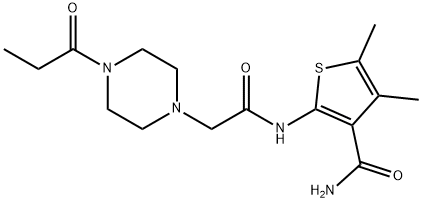 1-Piperazineacetamide,N-[3-(aminocarbonyl)-4,5-dimethyl-2-thienyl]-4-(1-oxopropyl)-(9CI) Structure