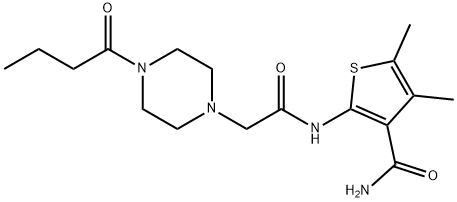 1-Piperazineacetamide,N-[3-(aminocarbonyl)-4,5-dimethyl-2-thienyl]-4-(1-oxobutyl)-(9CI) Struktur