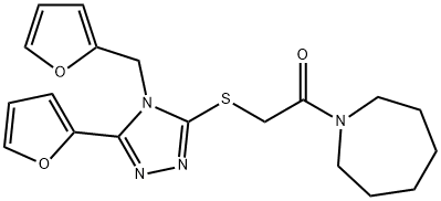1H-Azepine,1-[[[5-(2-furanyl)-4-(2-furanylmethyl)-4H-1,2,4-triazol-3-yl]thio]acetyl]hexahydro-(9CI) 化学構造式