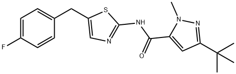 1H-Pyrazole-5-carboxamide,3-(1,1-dimethylethyl)-N-[5-[(4-fluorophenyl)methyl]-2-thiazolyl]-1-methyl-(9CI) Struktur